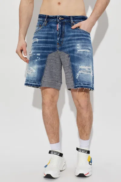 Dsquared2 Medium Ripped Wash Hybrid Shorts In Blue