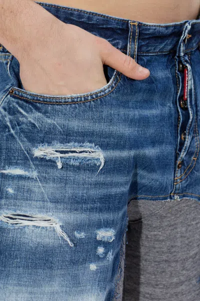 Dsquared2 Medium Ripped Wash Hybrid Shorts In Blue