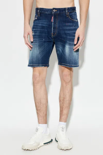 Dsquared2 Distressed Effect Mini Shorts With Raw Hem And Five Pockets In Blue