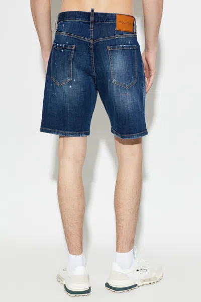 Dsquared2 Distressed Effect Mini Shorts With Raw Hem And Five Pockets In Blue