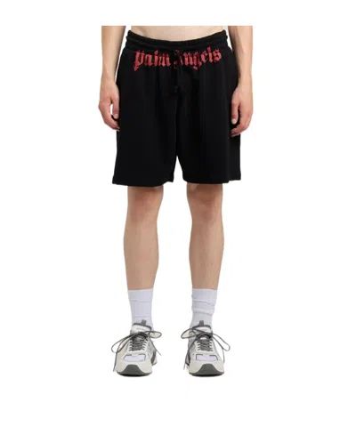 Palm Angels Men's Waist Logo Cotton Sweat Shorts In Black