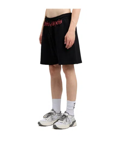 Palm Angels Men's Waist Logo Cotton Sweat Shorts In Black