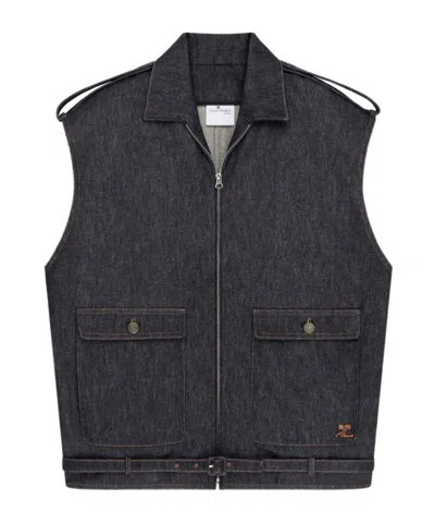 Courrèges Blue Solid Shirt Collar Jacket In Blue