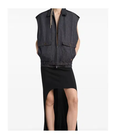 Courrèges Blue Solid Shirt Collar Jacket In Blue