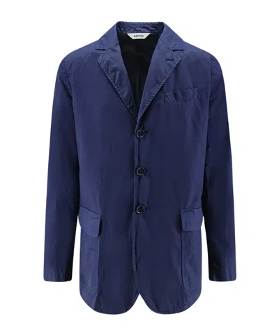 Aspesi Single-breasted Long-sleeved Suit Jacket In Blue