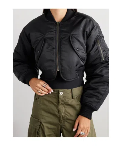Re/done Cropped Bomber Jacket In Black