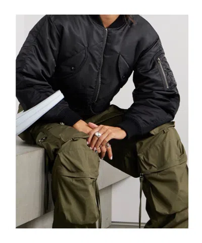 Re/done Cropped Bomber Jacket In Black