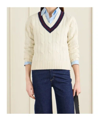 Nili Lotan Fabiana Striped Cable-knit Wool Sweater In White