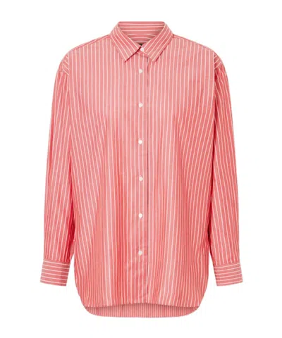 Nili Lotan Women's Yorke Striped Cotton Shirt Red And White Stripe, S