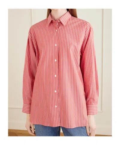Nili Lotan Women's Yorke Striped Cotton Shirt Red And White Stripe, S