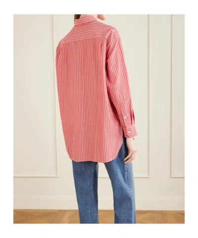 Nili Lotan Women's Yorke Striped Cotton Shirt Red And White Stripe, S