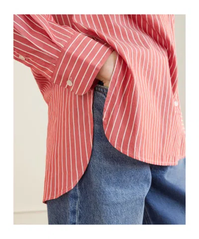 Nili Lotan Women's Yorke Striped Cotton Shirt Red And White Stripe, S