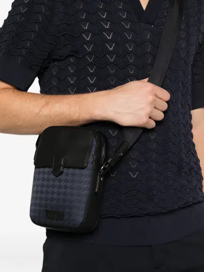 Canali Patterned Messenger Bag In Blue