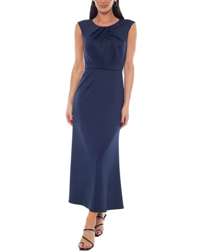 Oleg Cassini Twisted Neck Scuba Crepe Midi Dress In Blue