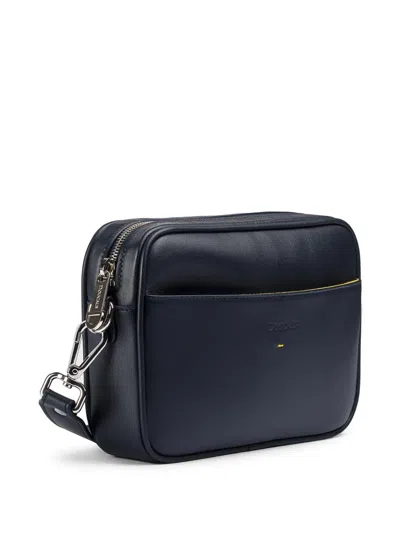 Doucal's Logo-debossed Leather Messenger Bag In Blue