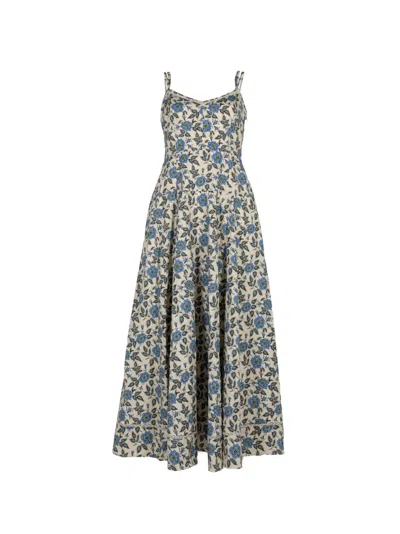 Derek Lam 10 Crosby Adair Print Sleeveless Midi Dress In Blue