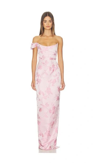 Sau Lee Jackson Metallic Floral Brocade Cateye Strapless Gown In Pink
