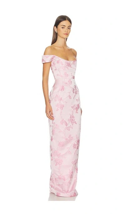 Sau Lee Jackson Metallic Floral Brocade Cateye Strapless Gown In Pink