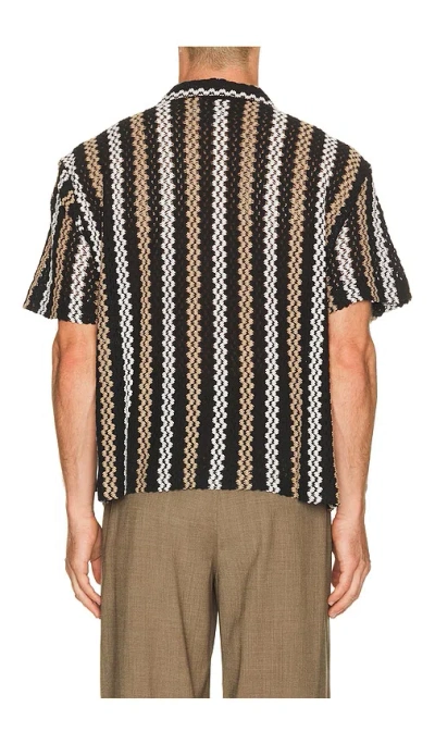 Percival Wade Openwork Stripe Camp Shirt In Black