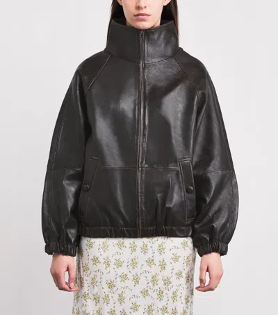 Sandro Paris Oversized Leather Jacket In Black