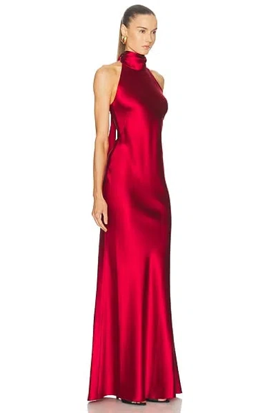 Ralph Lauren Chilton Stretch Satin Evening Dress In Bright Red