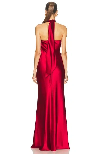 Ralph Lauren Chilton Stretch Satin Evening Dress In Bright Red