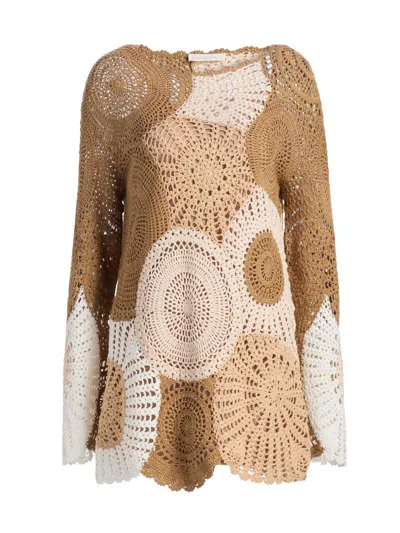 Ramy Brook Carina Crochet Colorblock Minidress In Ssmcb In Brown