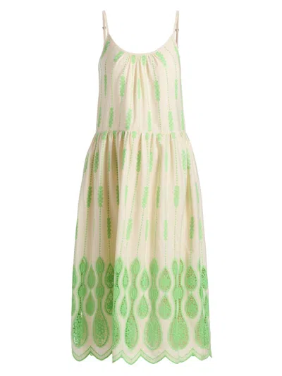 Ramy Brook Sandra Embroidered Lace Inset Border Dress In Green