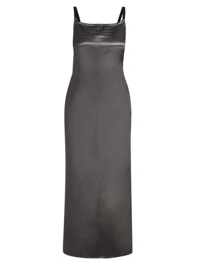 Attico Open-back Satin Midi Dress In Black