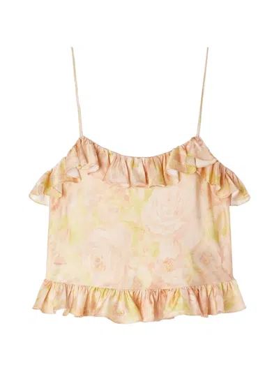 Sandro Paris Satin Floral Print Cami Top In Multi