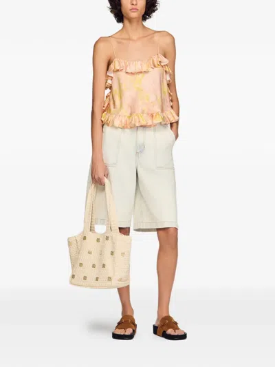 Sandro Paris Satin Floral Print Cami Top In Multi