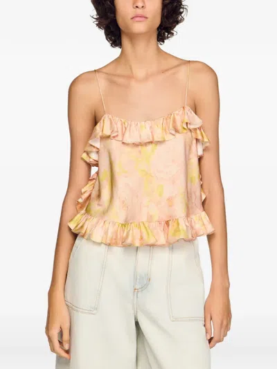 Sandro Paris Satin Floral Print Cami Top In Multi