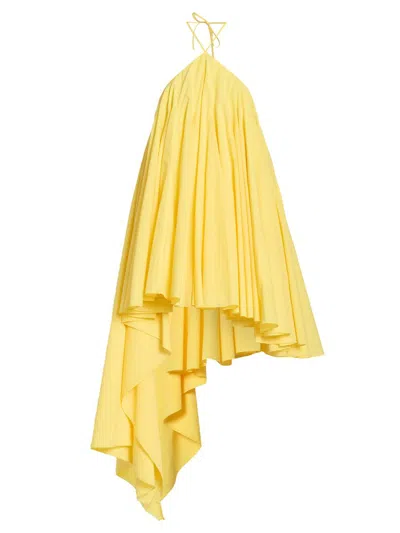 Jacquemus Courte Asymmetric Cotton-blend Crepon Halterneck Dress In Yellow