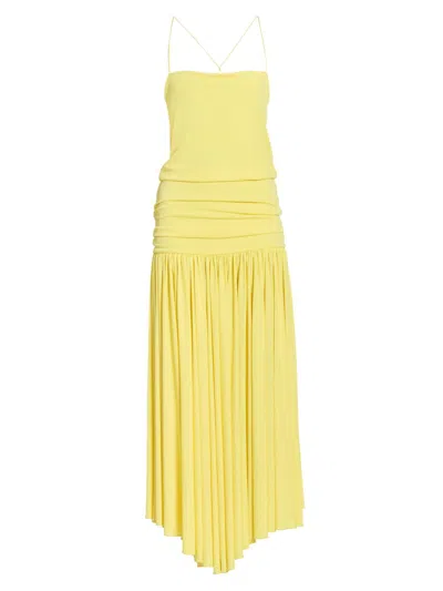 Jacquemus Yellow Dress With Straight Neckline And Gathered Waist In Tech Fabric Woman In Yellow