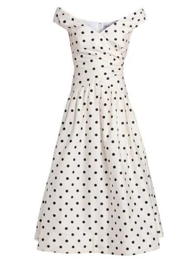 Self-portrait White Dress With All-over Polka Dot And Flared Skirt In Cotton Woman In White
