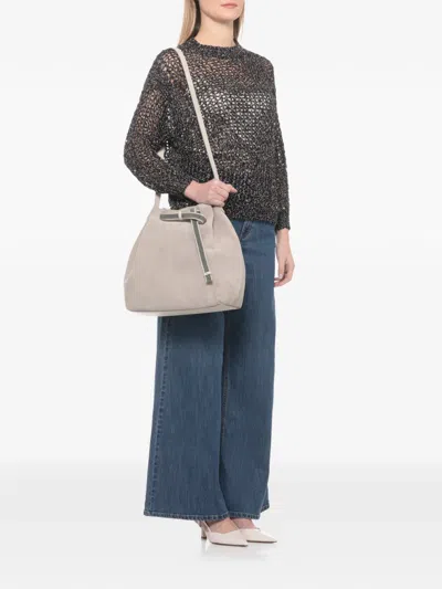 Panicale Drawstring Strap Leather Bucket Bag In Neutral