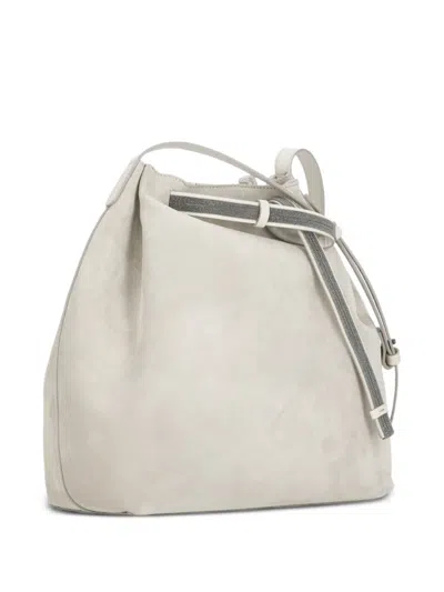 Panicale Drawstring Strap Leather Bucket Bag In Neutral