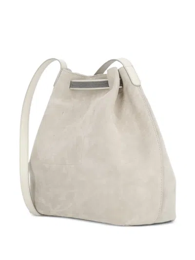 Panicale Drawstring Strap Leather Bucket Bag In Neutral