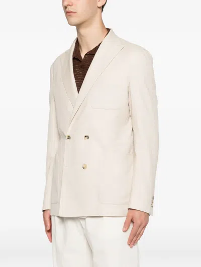 Canali Double-breasted Jacket In Neutral