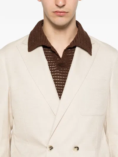 Canali Double-breasted Jacket In Neutral