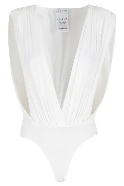 Amazuìn Nikita Ruched Cut-out Bodysuit In White