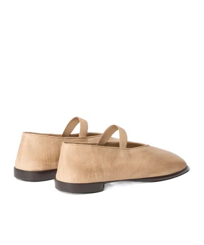 Lemaire Leather Glove Ballerinas Pointed Toe Strap In Neutral