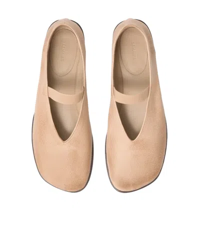Lemaire Leather Glove Ballerinas Pointed Toe Strap In Neutral