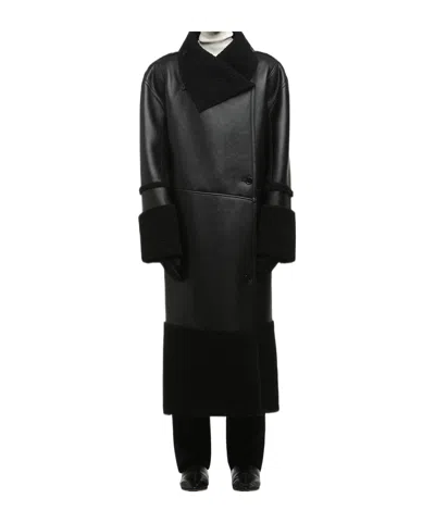 Entire Studios Shearling Long Coat In Black