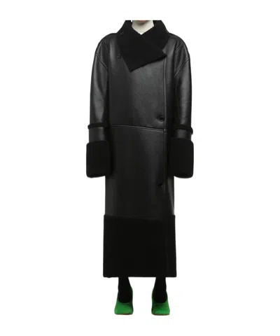 Entire Studios Shearling Long Coat In Black