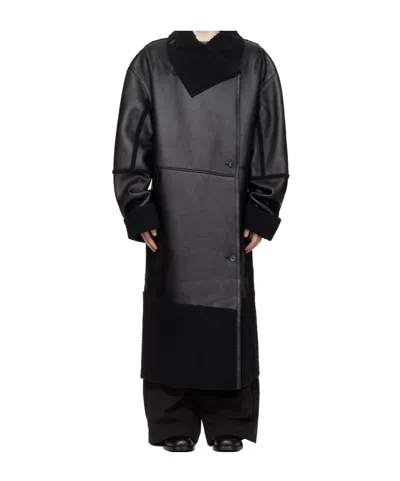 Entire Studios Shearling Long Coat In Black