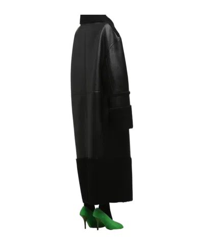 Entire Studios Shearling Long Coat In Black