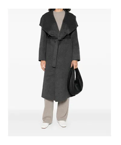 Soft Goat Belted Coat In Gray