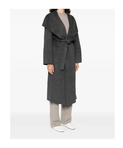 Soft Goat Belted Coat In Gray