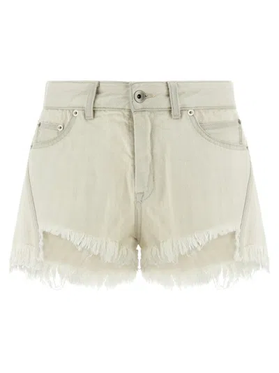 Rick Owens Denim Shorts With Bias Cutoffs In White